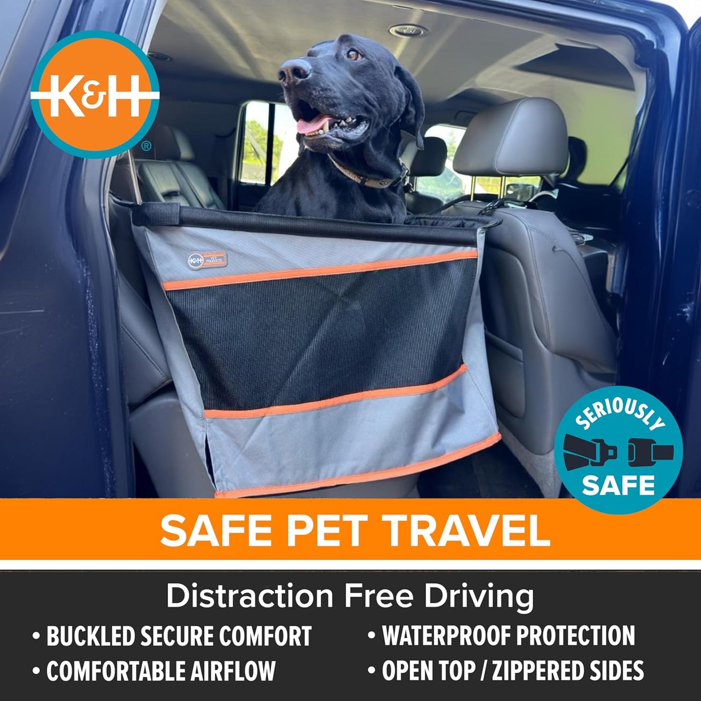 Buckle N Go Dog Car Seat for Large Dogs, Waterproof Fabric, Breathable Mesh Sides, Adjustable Seat Belt Leash, Carseat for Medium to Large Pets, Car Seat Cover - 21 X 19 X 19In
