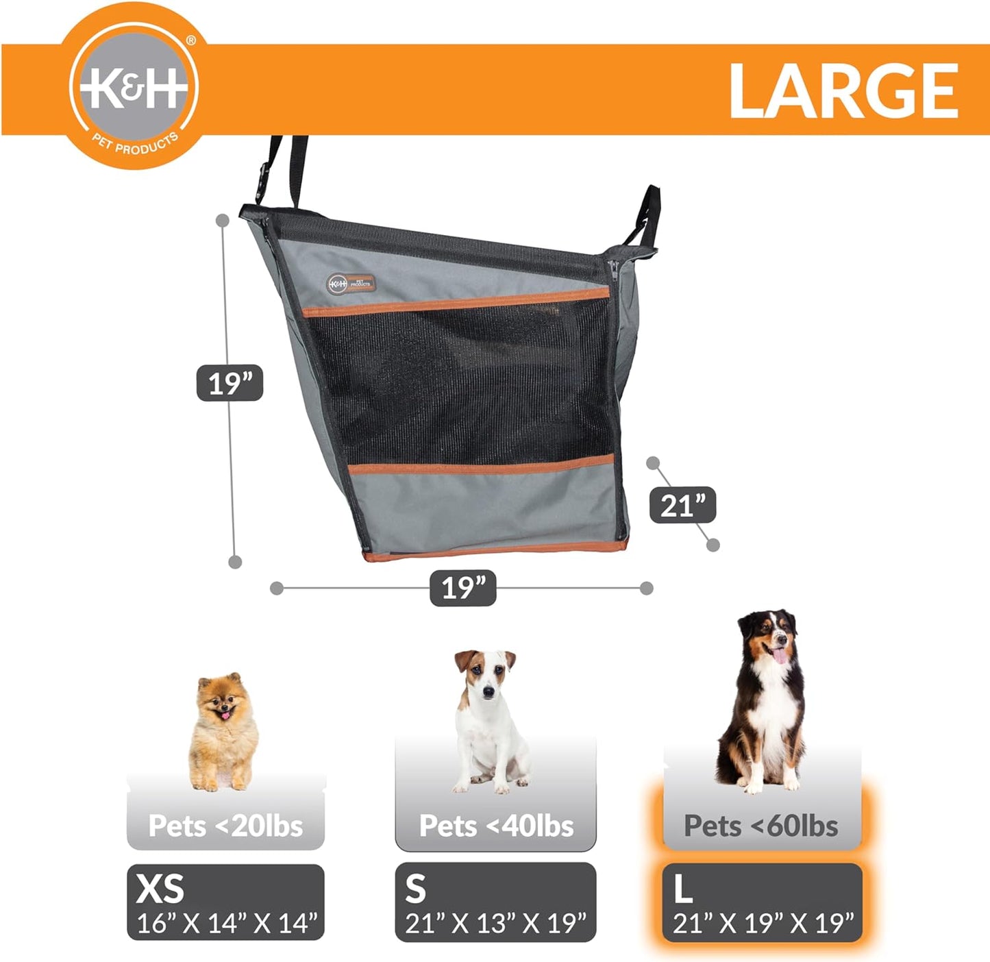 Buckle N Go Dog Car Seat for Large Dogs, Waterproof Fabric, Breathable Mesh Sides, Adjustable Seat Belt Leash, Carseat for Medium to Large Pets, Car Seat Cover - 21 X 19 X 19In