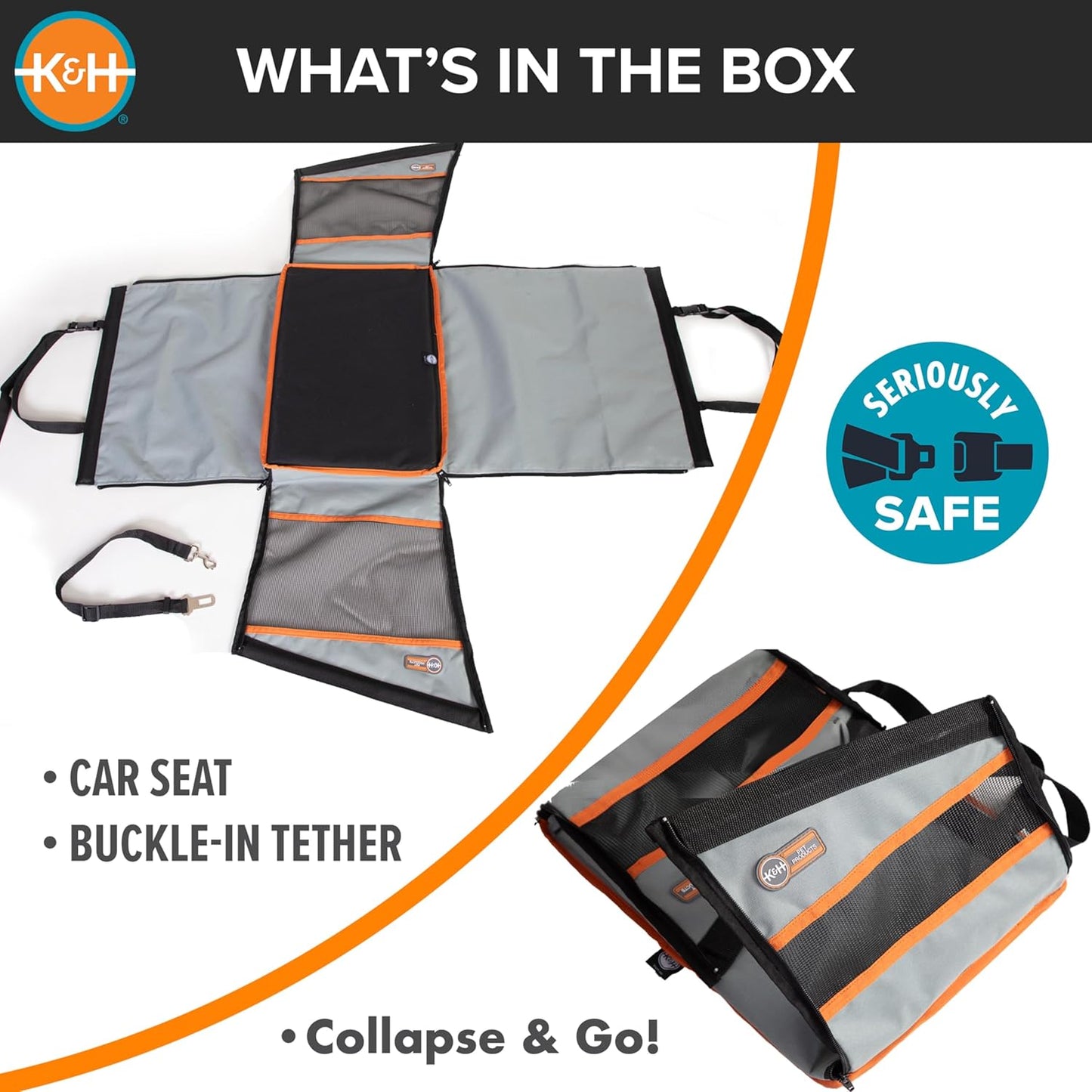 Buckle N Go Dog Car Seat for Large Dogs, Waterproof Fabric, Breathable Mesh Sides, Adjustable Seat Belt Leash, Carseat for Medium to Large Pets, Car Seat Cover - 21 X 19 X 19In