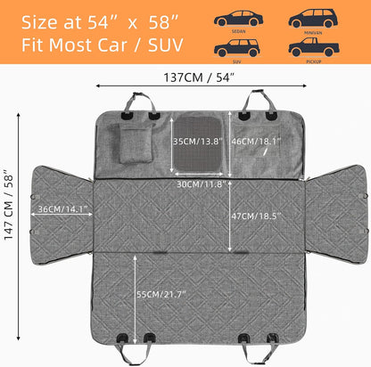 Car Hammock for Dogs - Waterproof Dog Car Seat Cover with Mesh Window, Big Pocket, Non-Slip Rubber Back, Washable Luxury Material